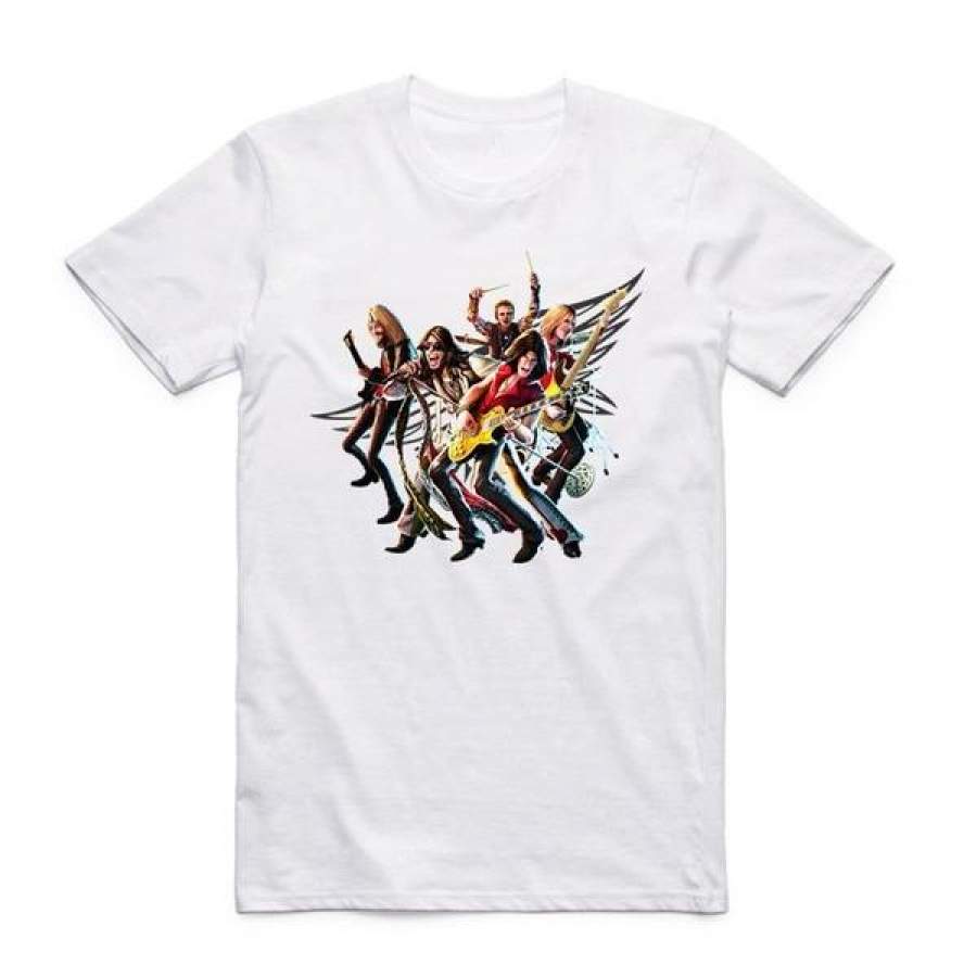 Asian Size Printing Aerosmith T -Shirt Summer O -Neck Short Sleeve Rock Band Tshirt H