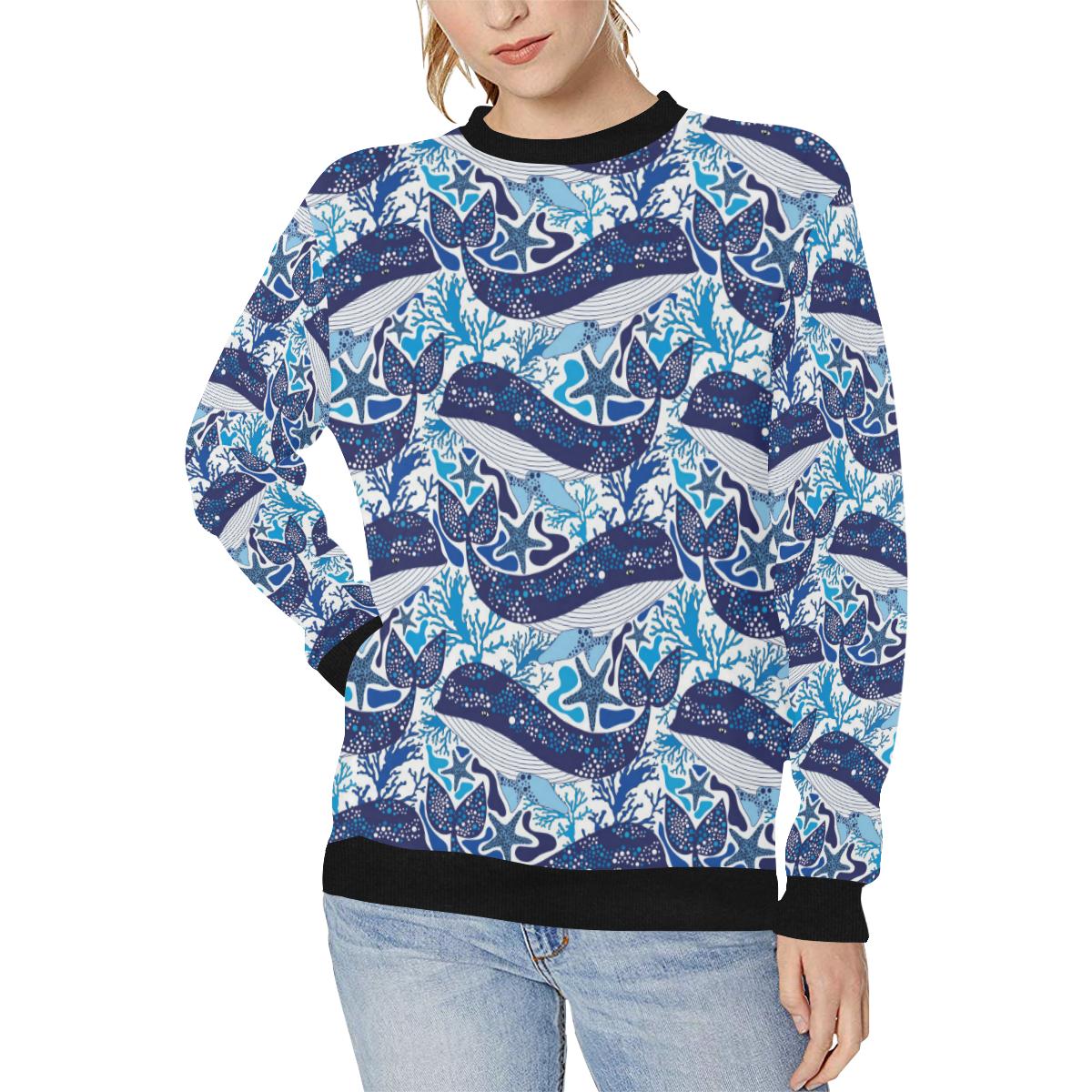 Whale Starfish Pattern Women’s Crew Neck Sweatshirt