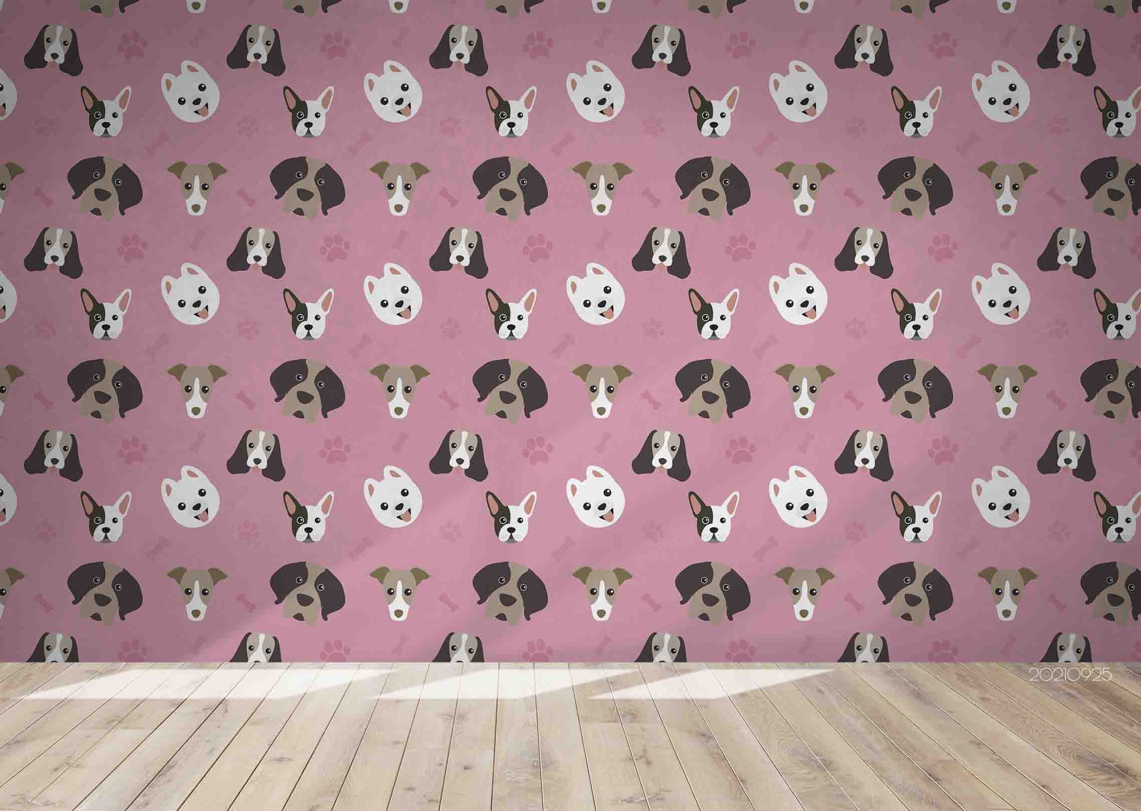 3D Cartoon Animal Pink Dog Wall Mural Wallpaper Lqh 204