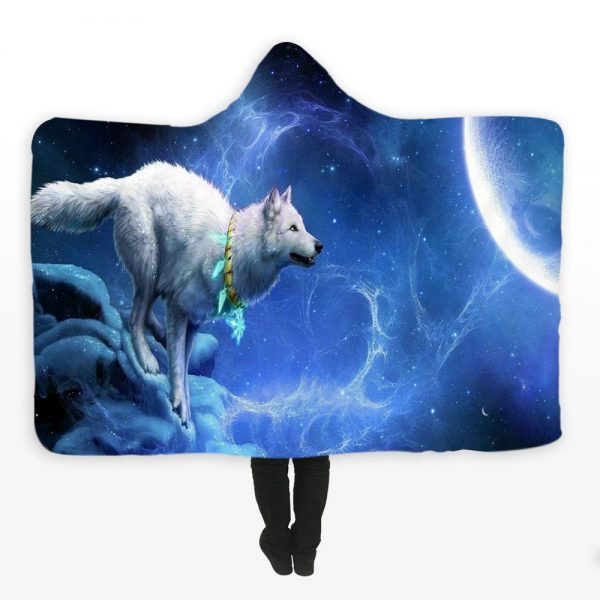 Animal Hooded Blankets – Animal Series Ice Wolf Fleece Hooded Blanket