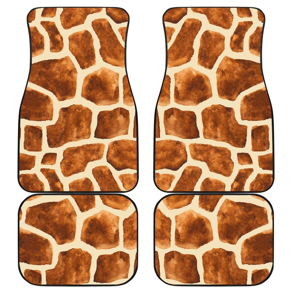 Brown Watercolor Giraffe Pattern Print Front And Back Car Floor Mats, Front Car Mat