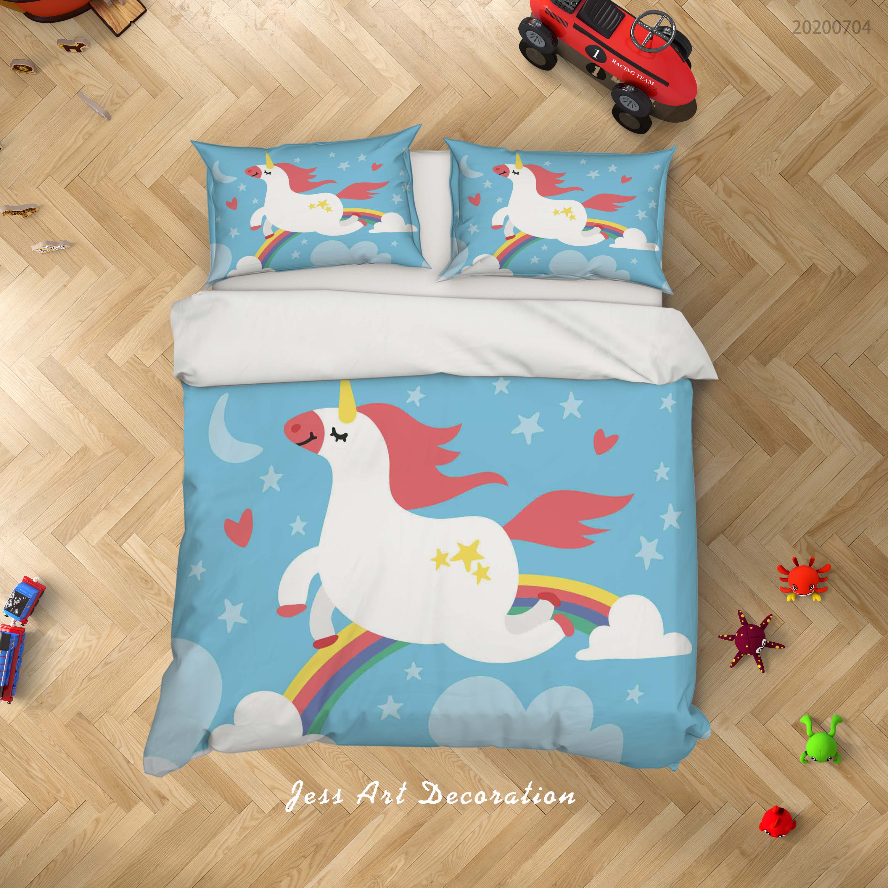 3D Blue Rainbow Unicorn Quilt Cover Set Bedding Set Duvet Cover Pillowcases Sf201