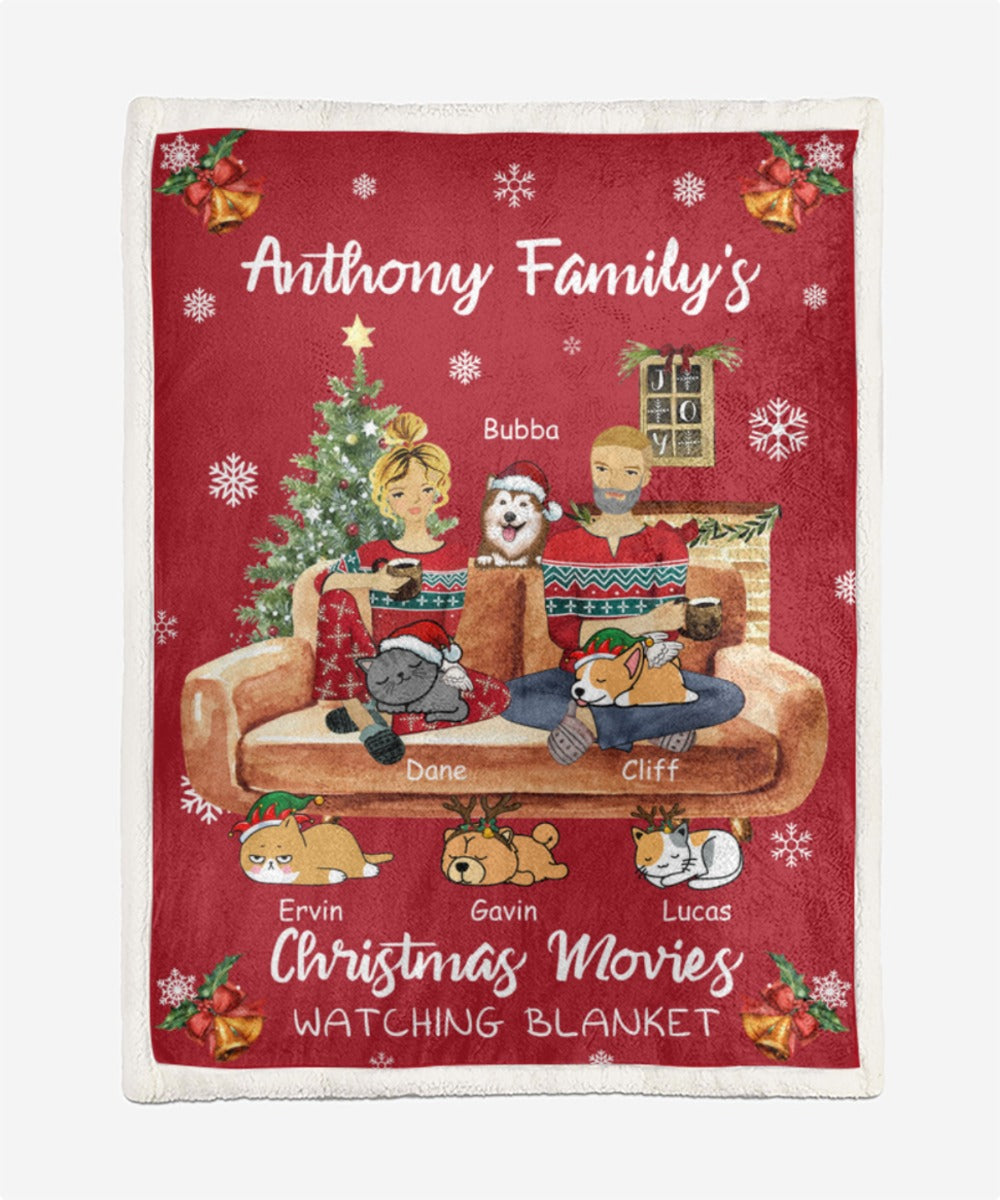 Custom Pet Blanket/Quilt For Couples/Pet Lovers – Christmas Gifts – Christmas Movies Watching Blanket – Choose Up To 6 Pets/Dogs/Cats – Furlidays