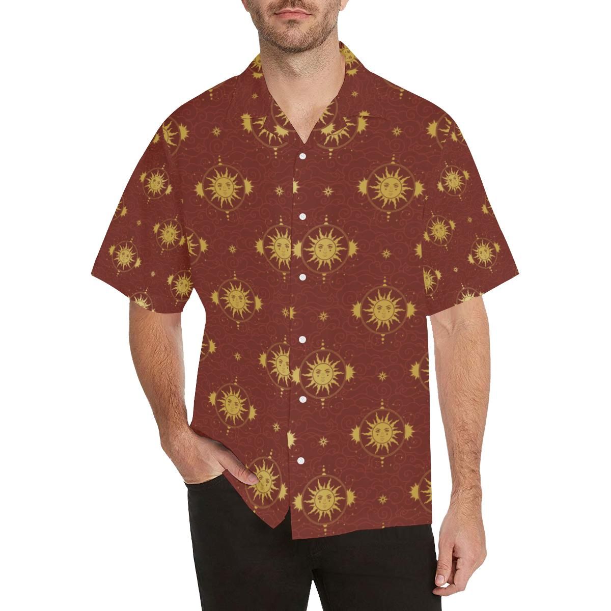 Sun Pattern Red Background All Over Print Hawaii Shirt Ha84911