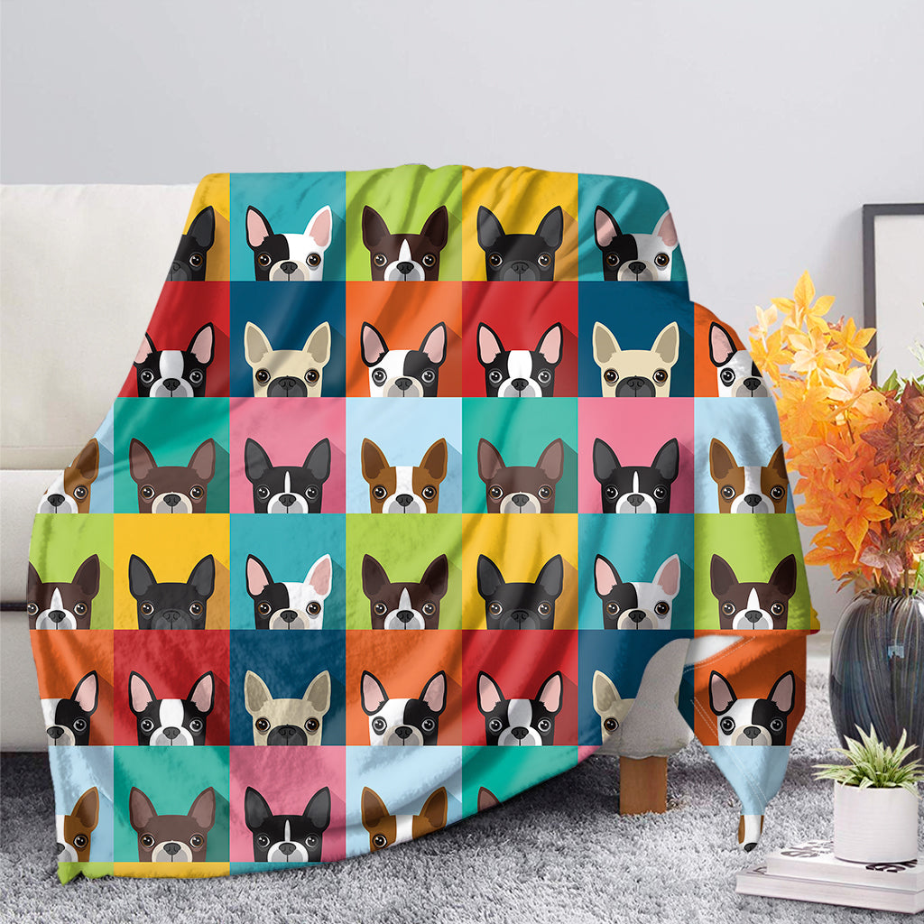 Boston Terrier Puppy Faces Print Blanket