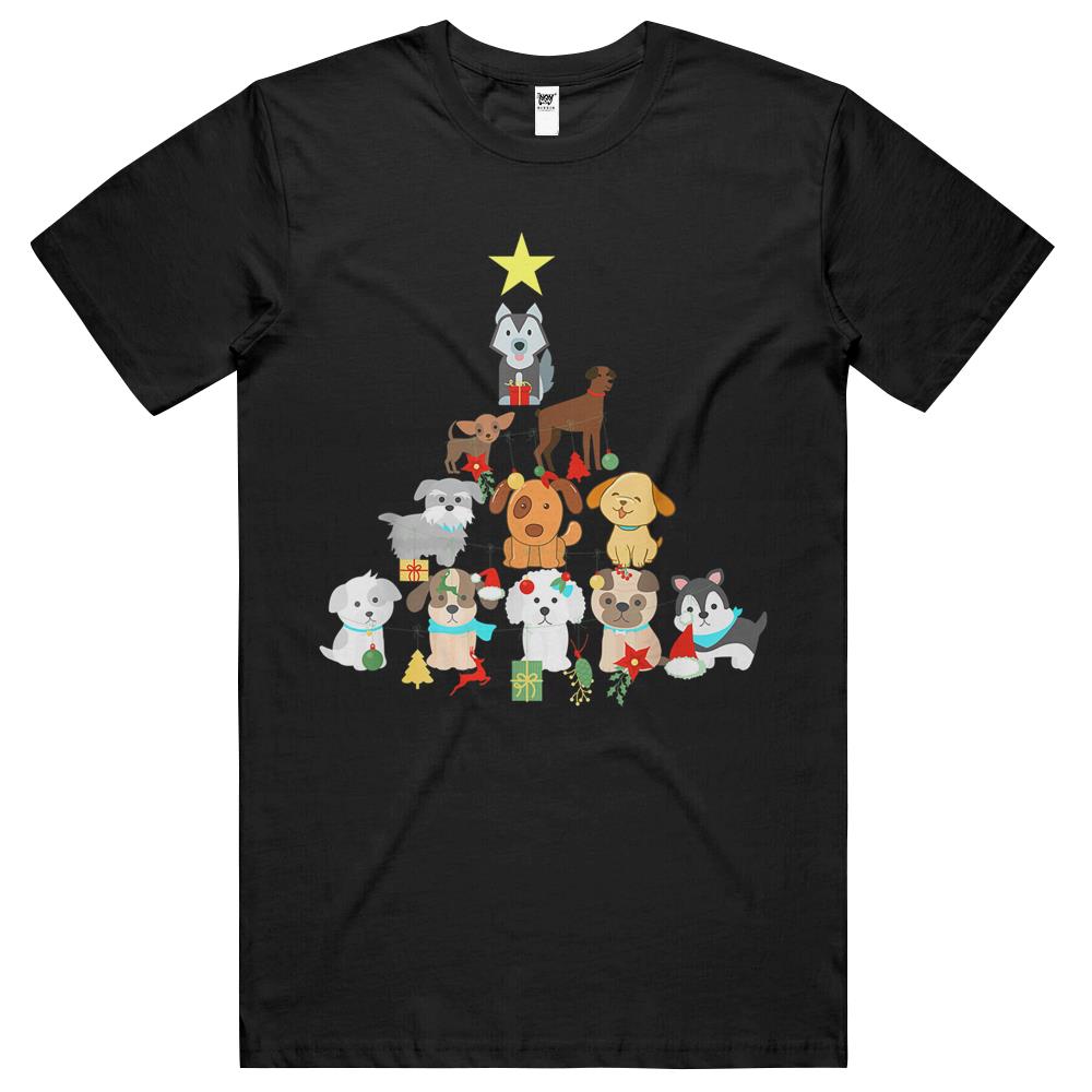 Christmas Dog Tree Cute Funny Puppy Dogs Xmas Tee T Shirts