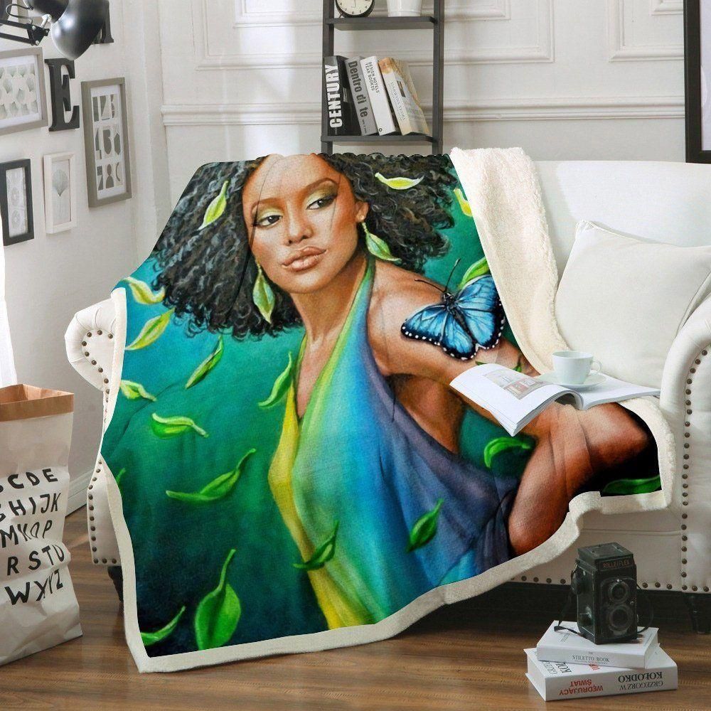 Beauty Of Black Woman And Butterfly  Fleece Blanket, Sherpa Blanket, Gift For Parent, Family Member, Friends Gift, Christmas Gift, Home Decor, Home Living