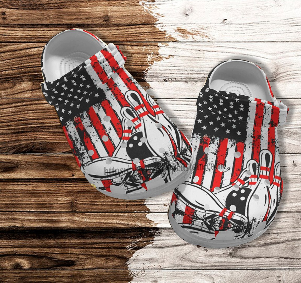 Bowling America Flag Croc Shoes Gift Father Day 2022 Bowling 4Th Of