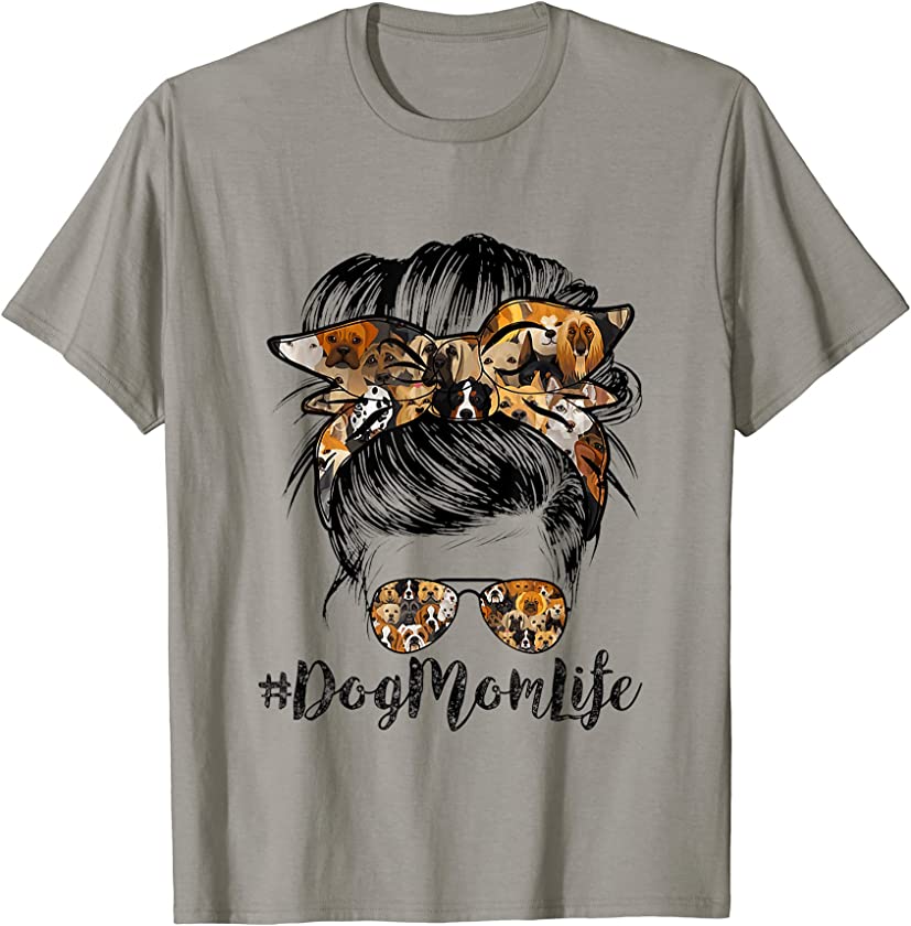 Dog Mom Life Messy Bun Leopard Print Bandana Funny Dog Lover T-Shirt