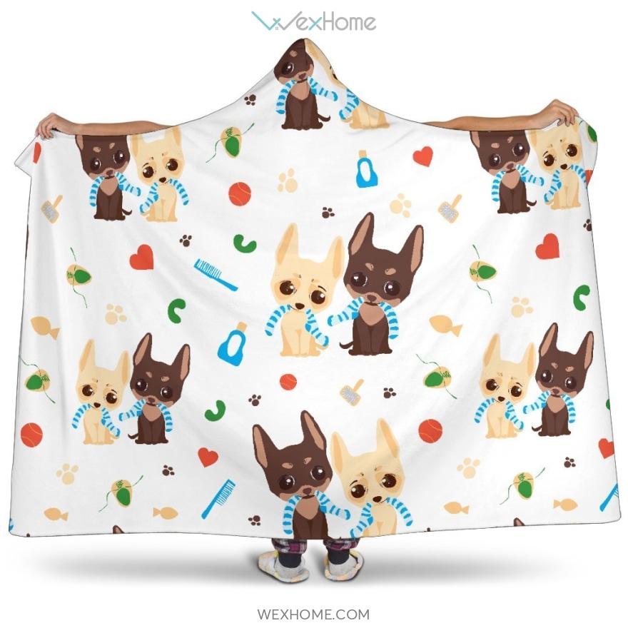 Cute Chihuahua Dog Pattern Hooded Blanket