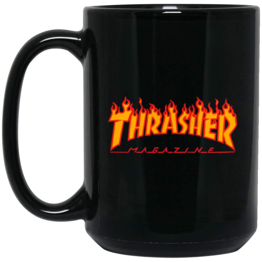 Thrasher Magazine Skateboarding Fire Design Black Big Mug