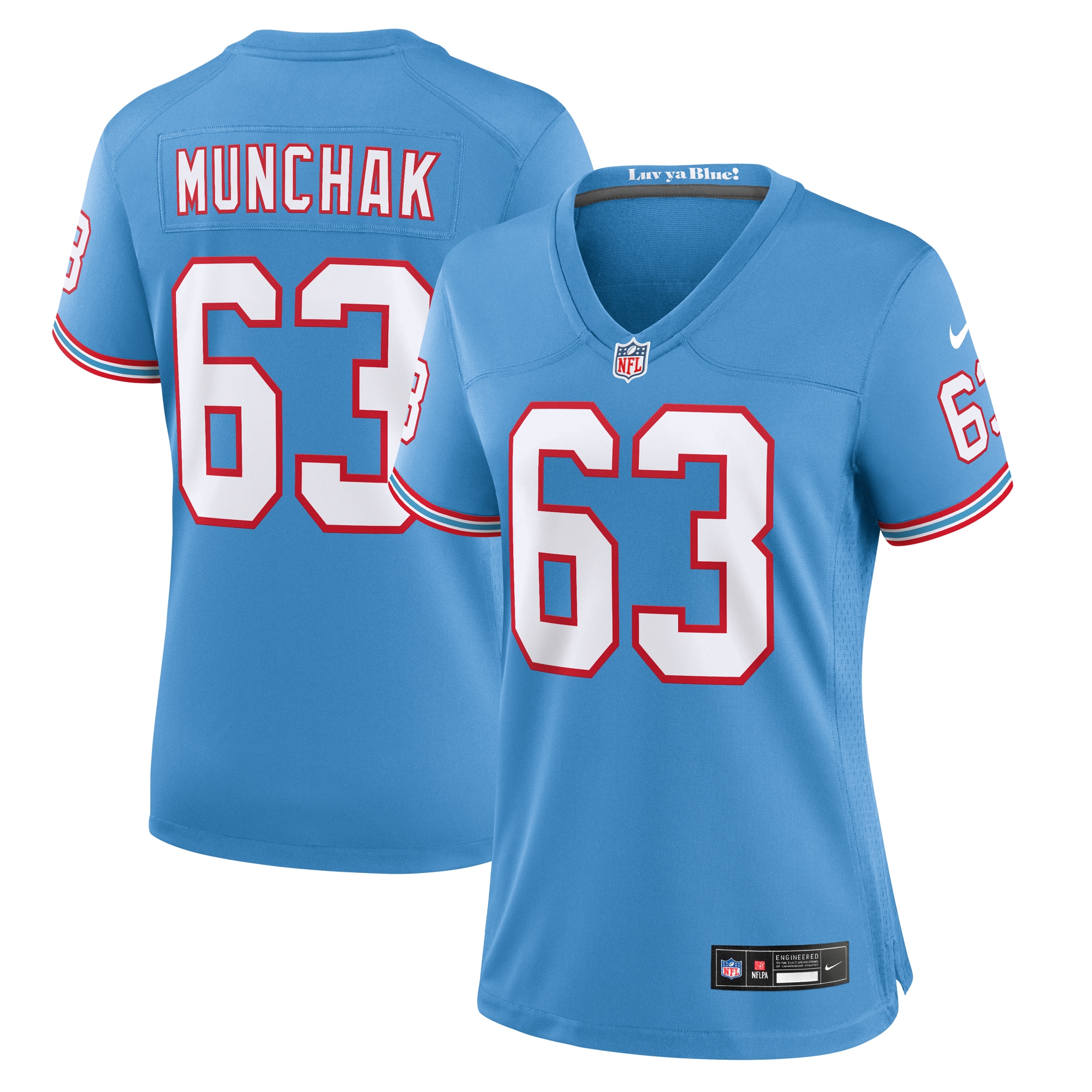 Mike Munchak Tennessee Titans Women's Oilers Throwback Retired Player Game Jersey – Light Blue