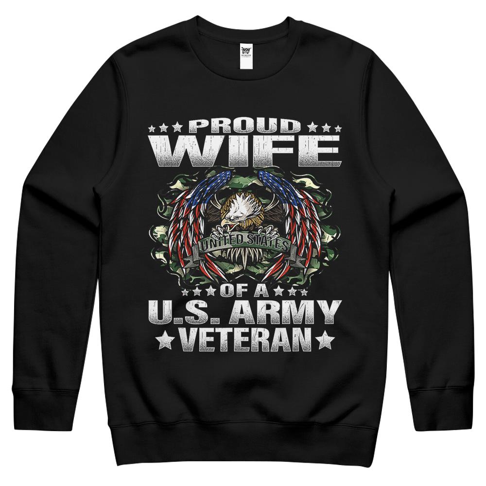 Proud Wife Of A Us Army Veteran Military Vet’S Spouse Crewneck Sweatshirt