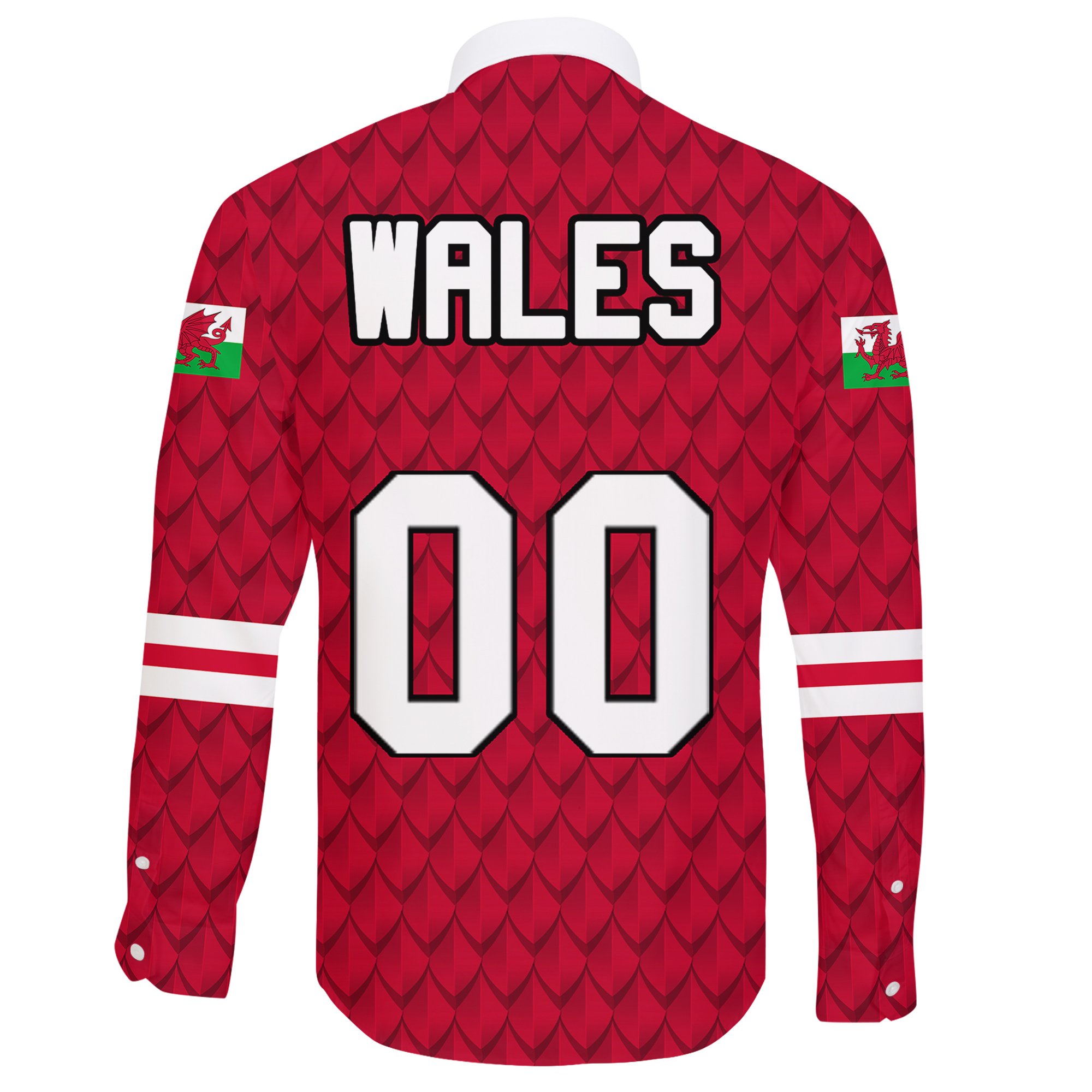 (Custom) Wales Dragon Long Sleeve Button Shirt Euro Soccer A27