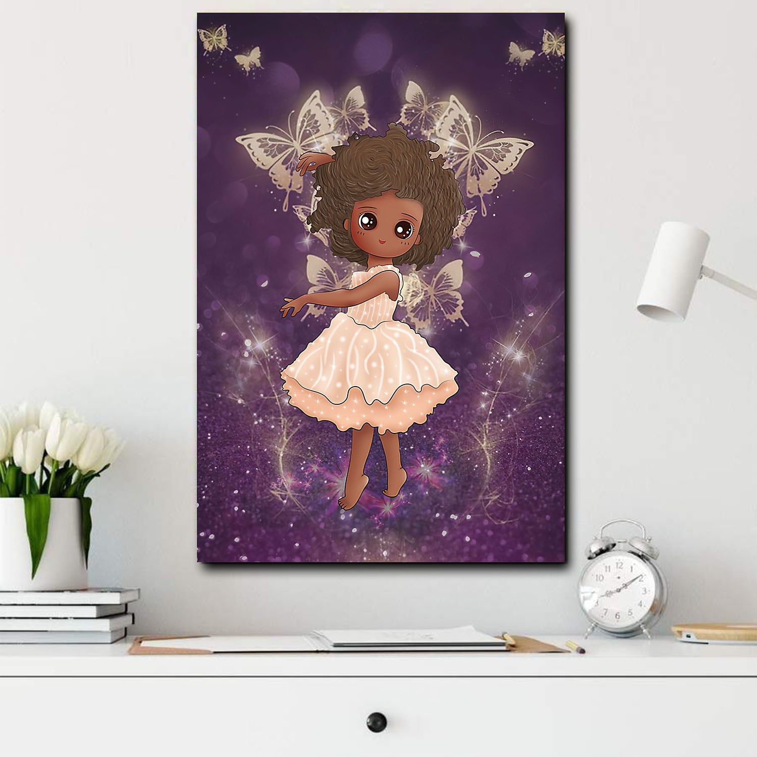 African American Art Canvass Melanin Cute Chibi Angel Girl Black African Home Decoration