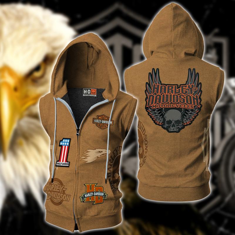 Harley Davidson Sleevless Zip-Up Hoodie – Hard Rock Band-Tr00056