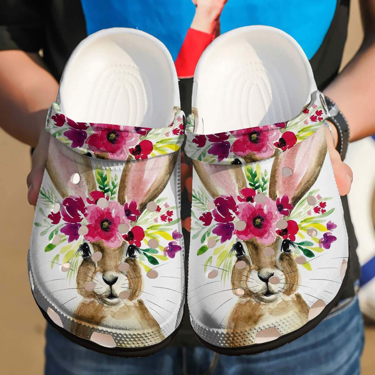 Rabbit Personalized Clog, Custom Name, Text, Color, Number Fashion Style For Women, Men, Kid, Print 3D Cute Floral Rabbit