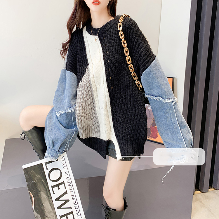 2021 Autumn Winter Sweater Women Casual Twist Woman Sweater Pullovers Denim Patchwork Jumper Warm Teen Oversized Streetwear alx