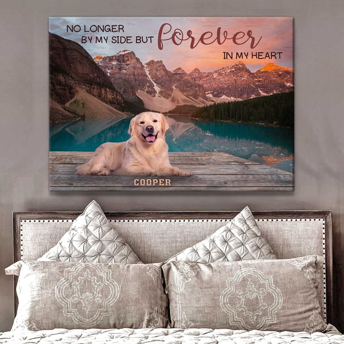 “No Longer By My Side” Custom Canvas Prints, Personalized Pet Canvas Ready To Hang, Lovely Puppy Canvas With Beautiful Landscape Painting