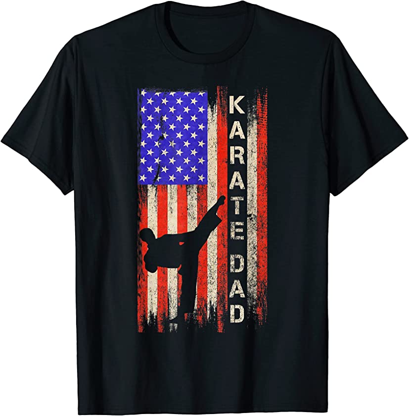 Vintage USA American Flag Karate Dad Karateka Silhouette T-Shirt