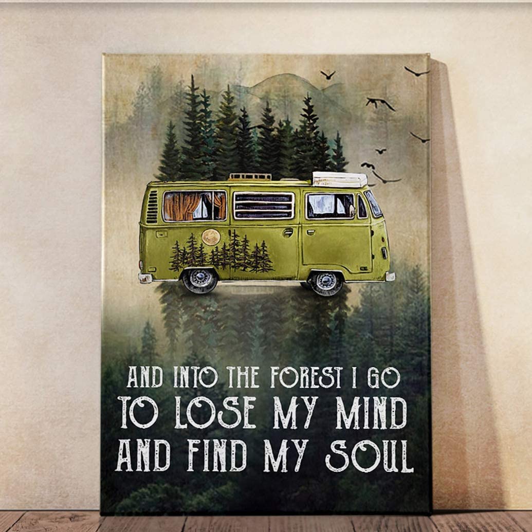 Poster-Mountains Camping and Into The Forest I Go Posters Wall Art Thn1851- Command Strips Wall Decor -Poster for Room Aesthetic