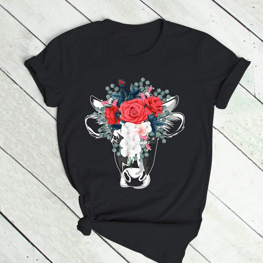 Farm Animal Nature Flower Gift Cow T-Shirt