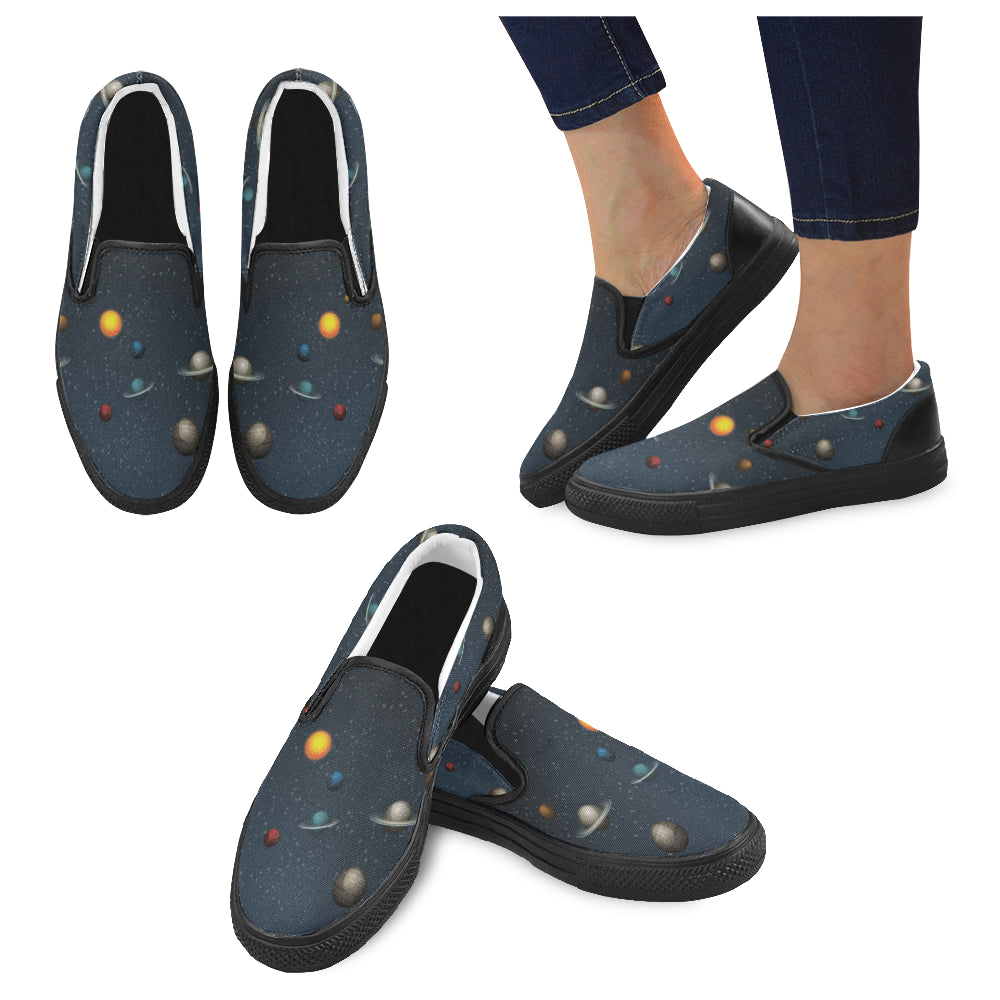 Planet Pattern Black Women’s Slip-on Canvas Shoes