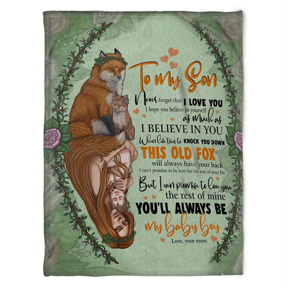 To My Son Blanket, When Life Tries To Knock You Down This Old Fox,Gift For Son Family Home Decor Bedding Couch Sofa Soft And Comfy Cozy