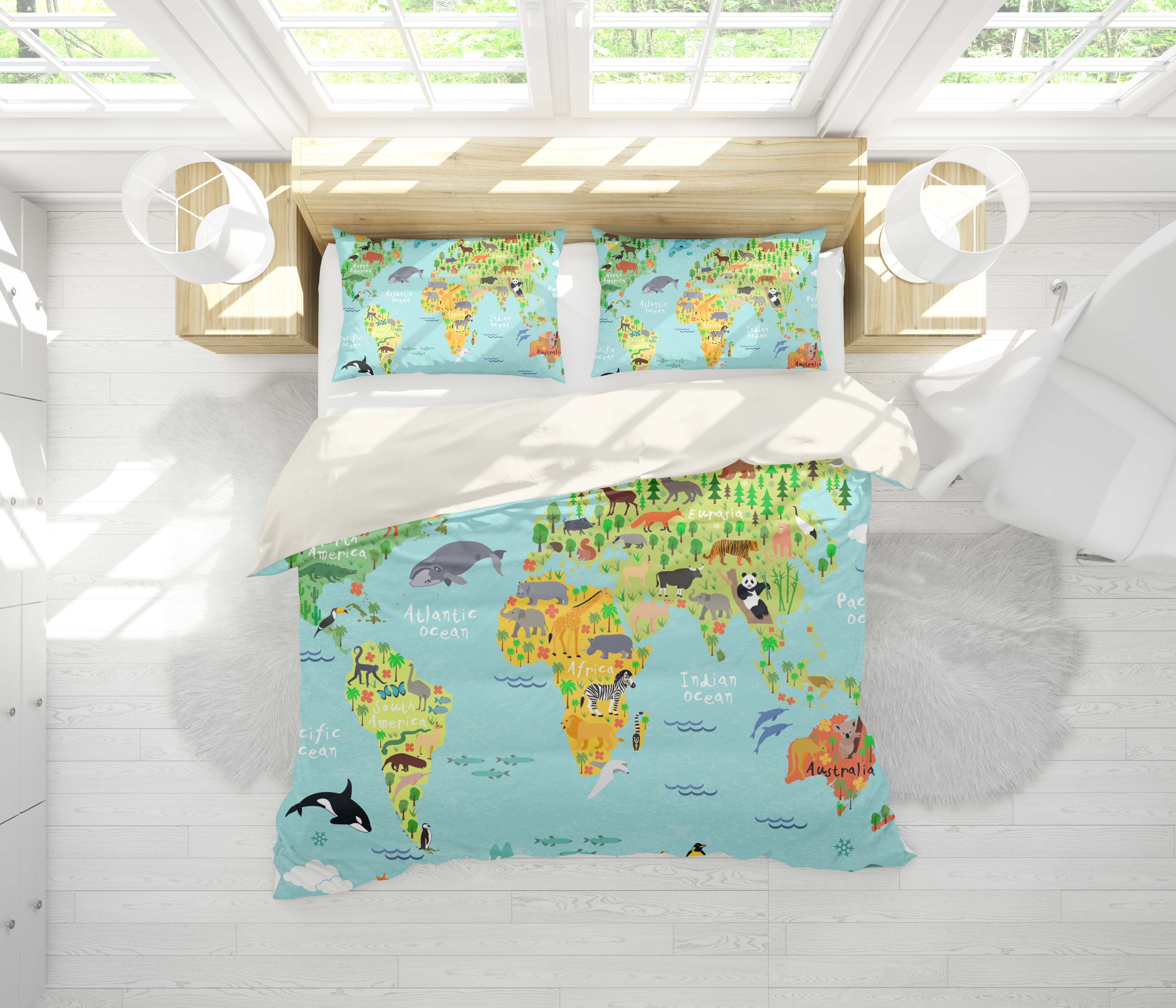 3D Green Animals World Map Quilt Cover Set Bedding Set Pillowcases 20