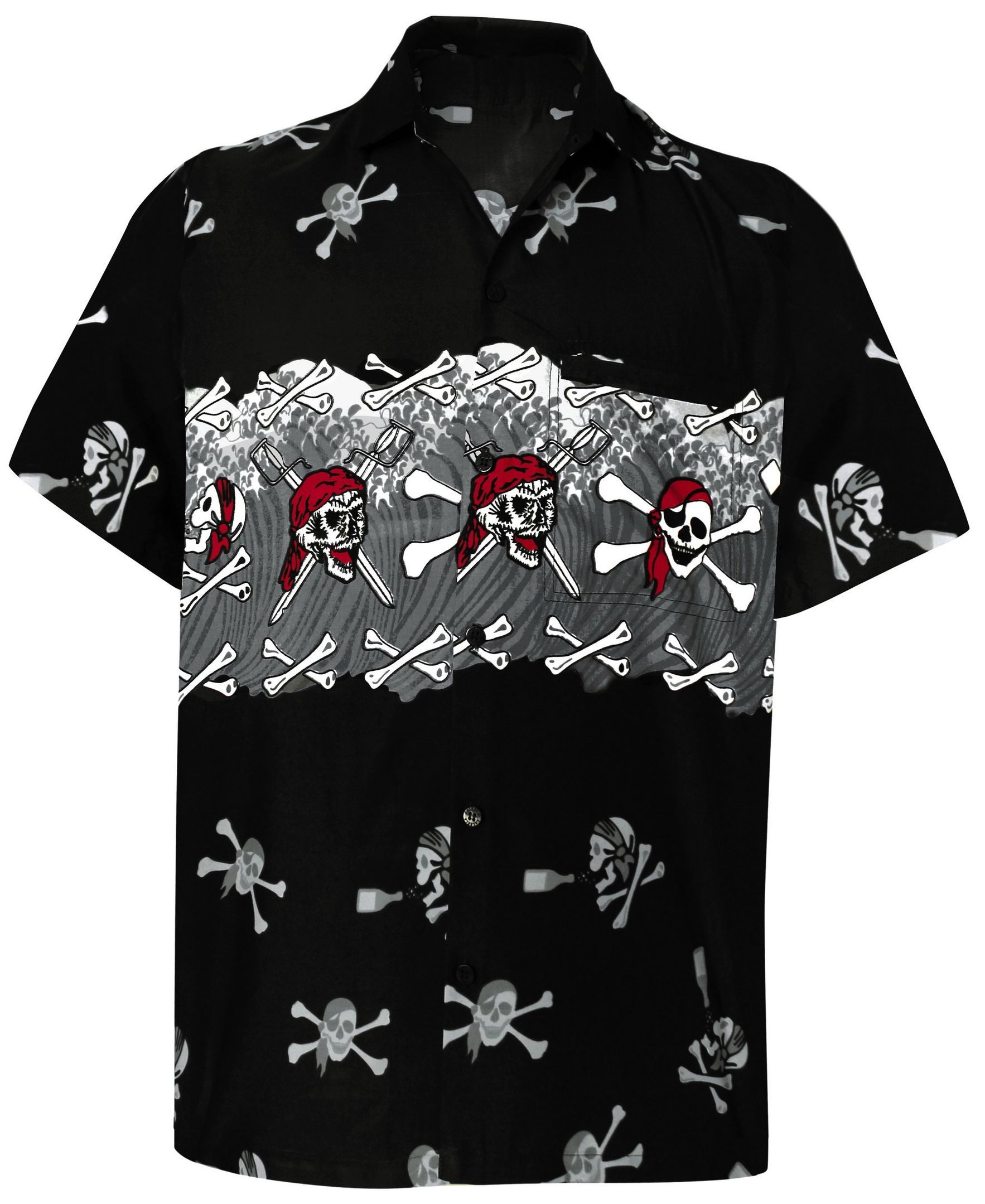 La Leela Men Casual Beach Hawaiian Shirt Aloha Tropical Beach Front Pocket Short Sleeve Hawaii Black