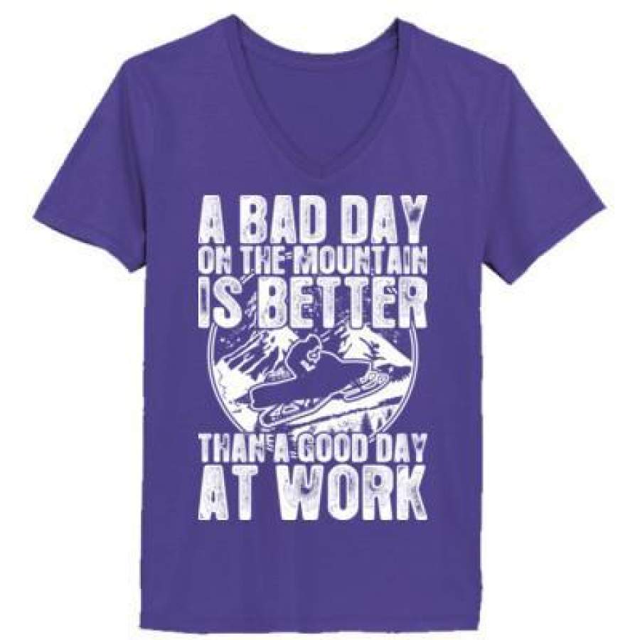 AGR Snowmobile A Bad Day On The Mountain Is Better Than A Good Day At Work – Ladies’ V-Neck T-Shirt