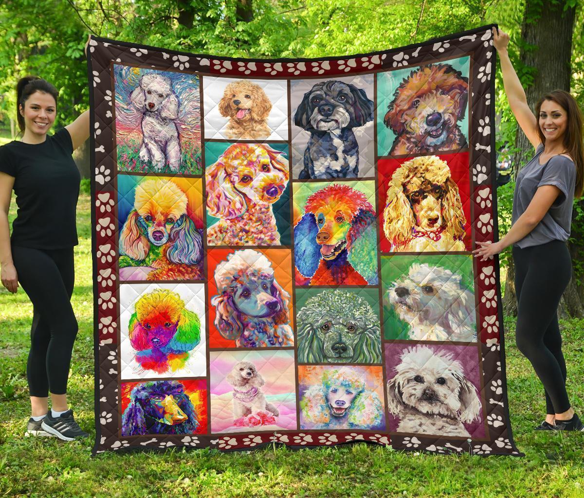 Colorful Poodle Dog Quilt Blanket