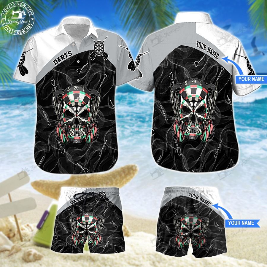 Darts Skull Hawaiian Shirt Shorts Ha89348