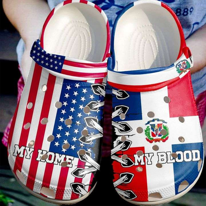 The Dominican Republic My Home Blood America Flag Crocband Clogs