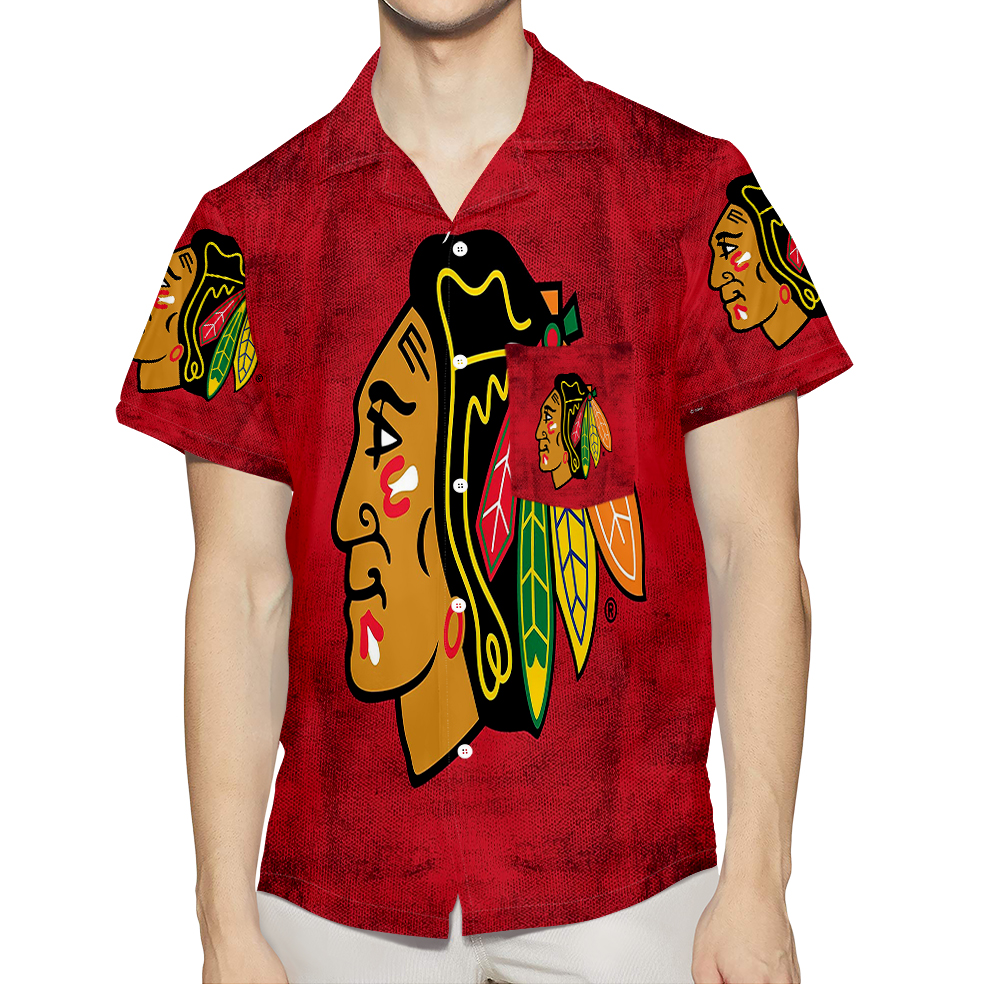 Chicago Blackhawks Emblem Texture12 3D All Over Print Summer Beach Hawaiian Shirt With Pocket