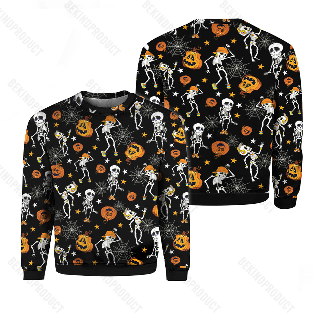 Halloween Skeletons Dancing With Pumkins Pattern Crewneck Sweatshirt All Over Print Sweatshirt For Women Sweatshirt For Men Swn1058