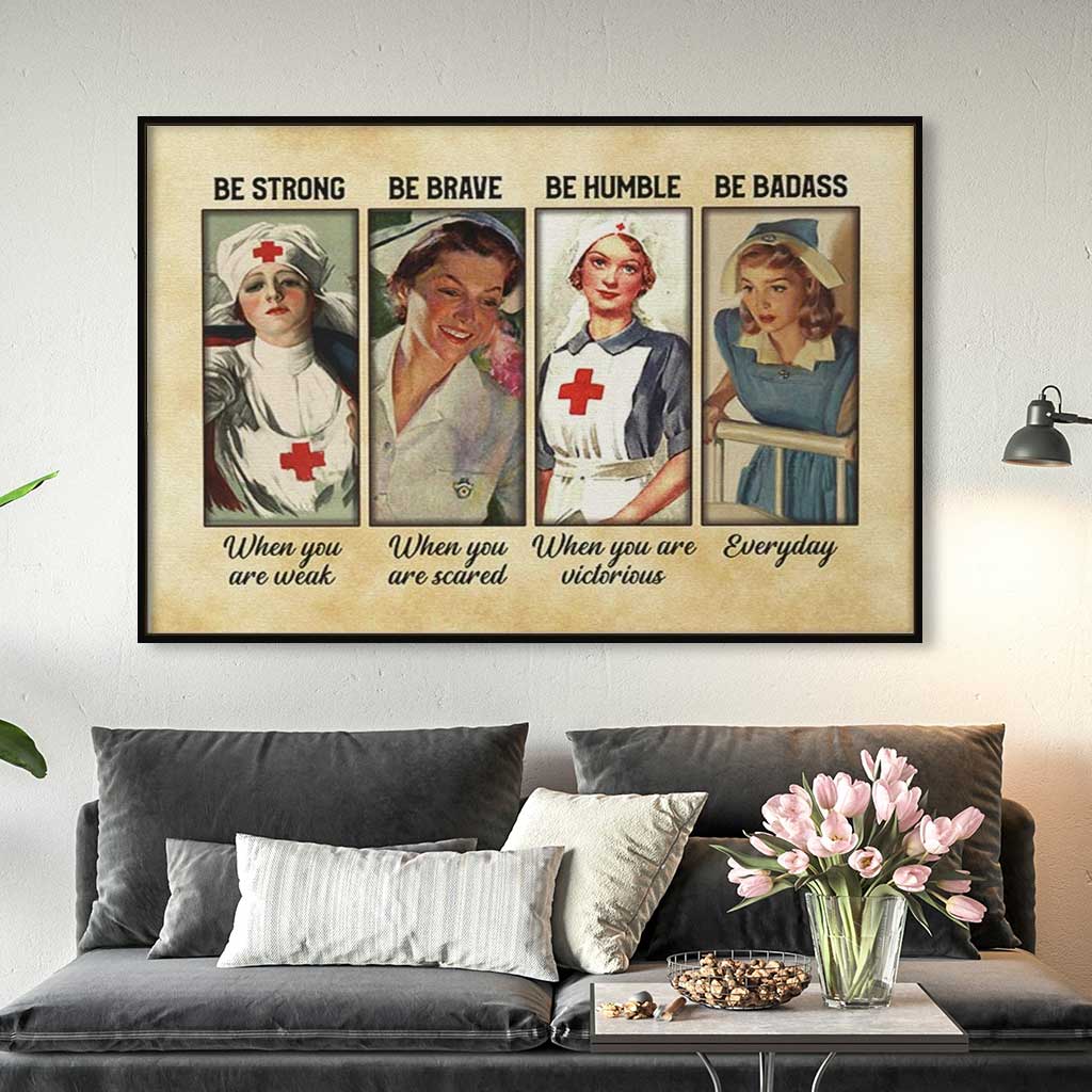 VticStore™ Be Strong, Be Brave, Be Humble, Be Badass – Nurse Angel Horizontal Wall Art Frame Canvas – Best home decor ideas, unique gifts