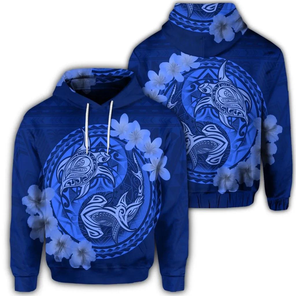 Alohawaii Hoodie – Hawaiian Yin Yang Turtle Shark Hibiscus Plumeria Hoodie – Blue – Ah – J4R