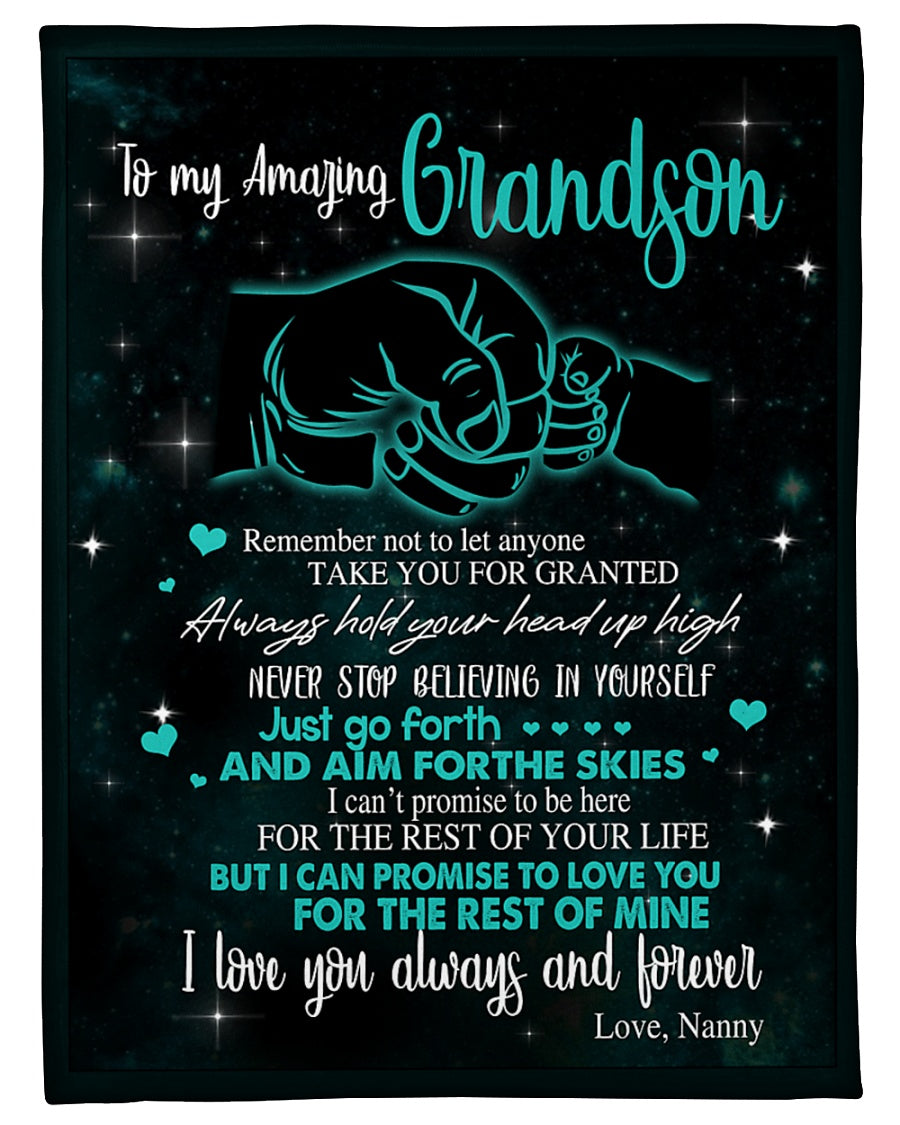 To My Grandson, Always Hold Your Head Up High, Hand Punch, Lion, Gift For Grandson, Fleece Blanket