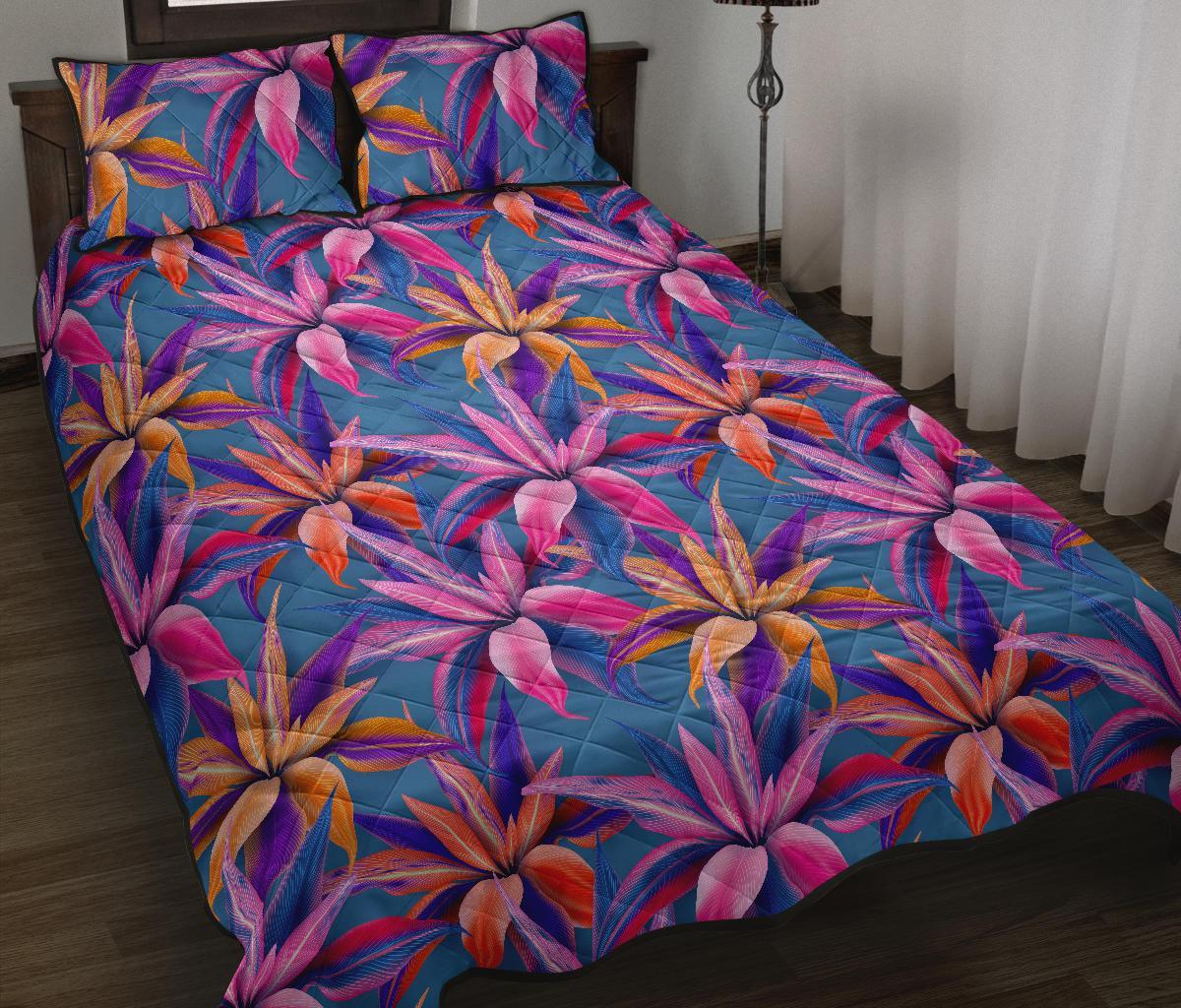 Hawaii Quilt Bed Set Tropical Flowers Pink AH J1