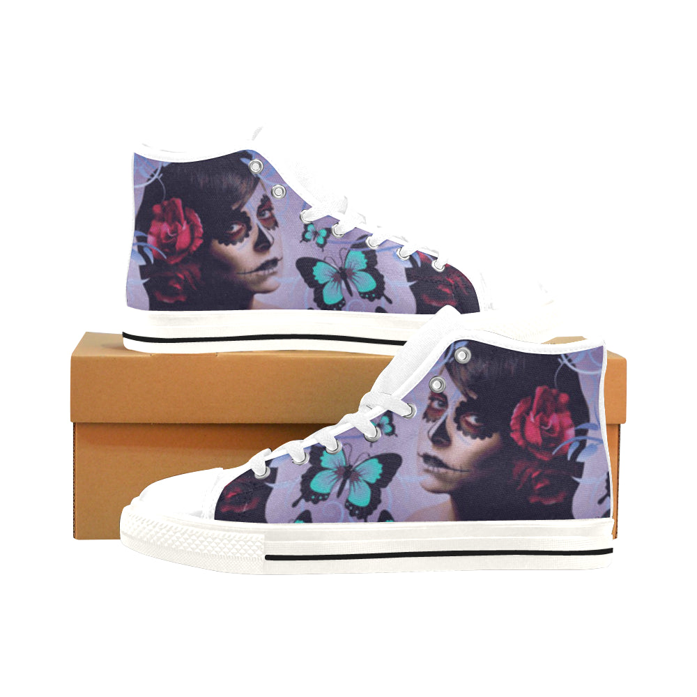 Sugar Skull Candy White Men’s Classic High Top Canvas Shoes /Large Size