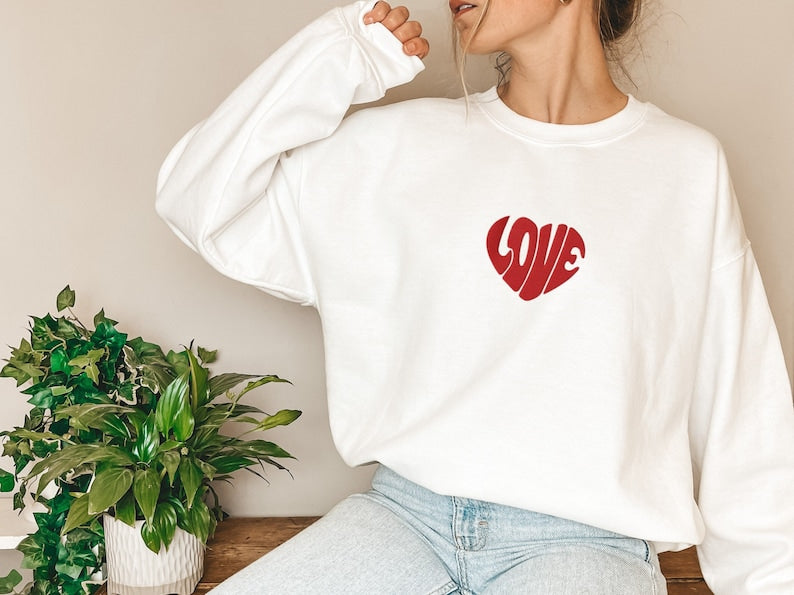 Valentine’S Day Heart Embroidered Sweatshirt 2D Crewneck Sweatshirt All Over Print Sweatshirt For Women Sweatshirt For Men Sws2936