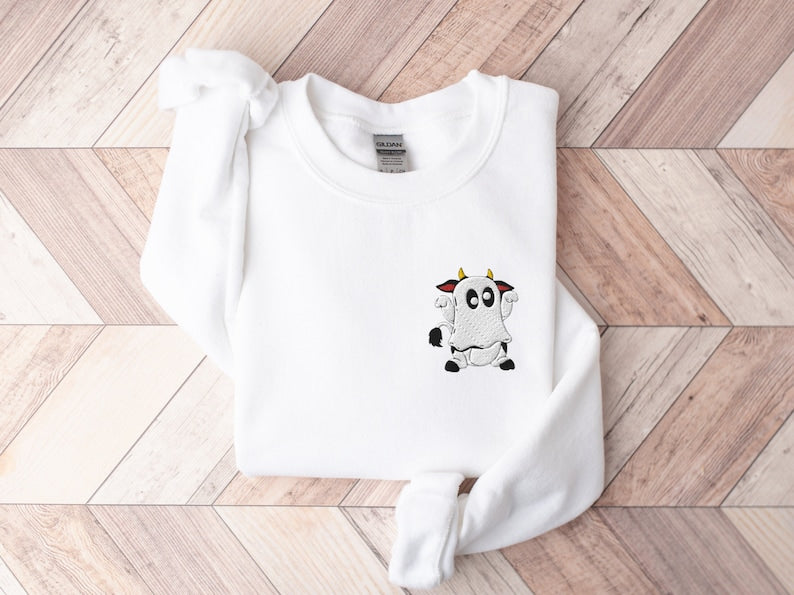 Cow Ghost Halloween Embroidered Sweatshirt 2D Crewneck Sweatshirt All Over Print Sweatshirt For Women Sweatshirt For Men Sws4653