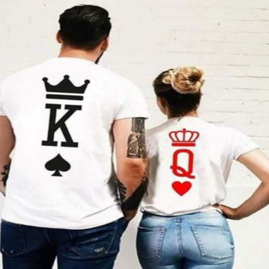 King queen k&q couple sets short-sleeved t-shirt letters printed tees