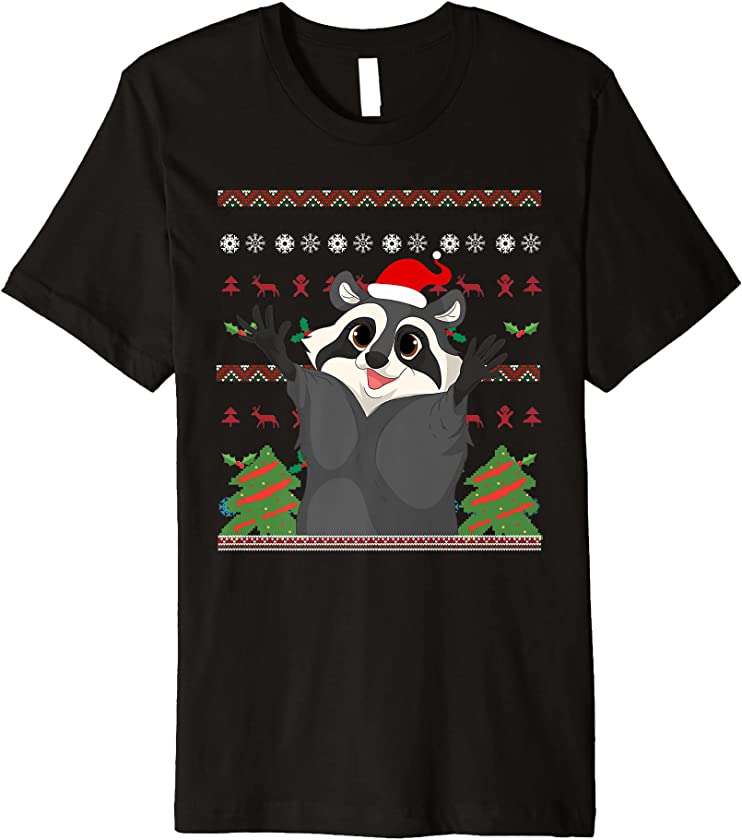 Ugly Christmas Animal Merry Xmas Trash Panda Raccoon Premium T-Shirt