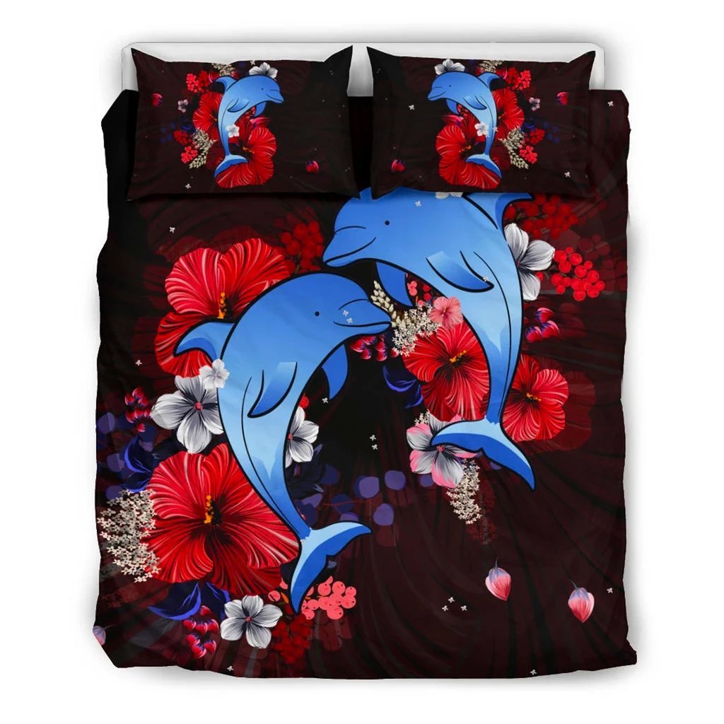 Hawaiian Tropical Hibiscus Dolphin Polynesian Bedding Set