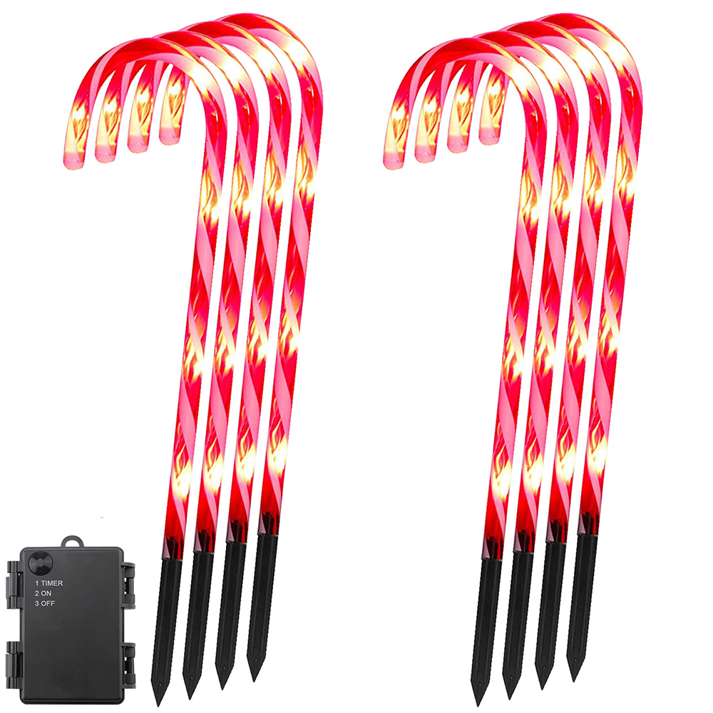 Christmas Candy Cane Lights Outdoor Pathway Markers with Stakes Waterproof Timer Walkway Christmas Decoration Patio Candy Lights alx