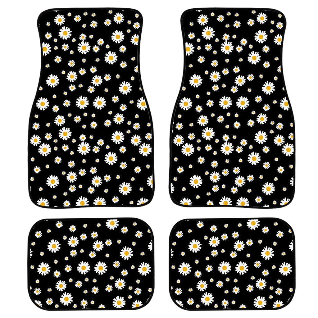 Black Daisy Floral Pattern Print Front And Back Car Floor Mats, Front Car Mat