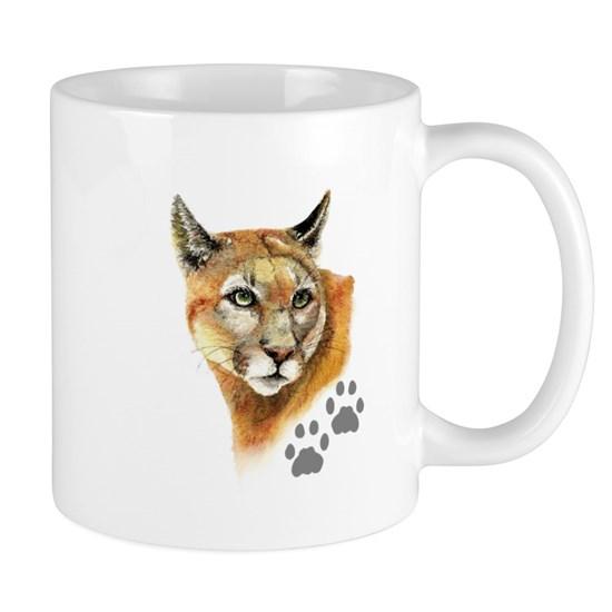 Watercolor Mountain Lion, Puma, Footprints Animal Mug