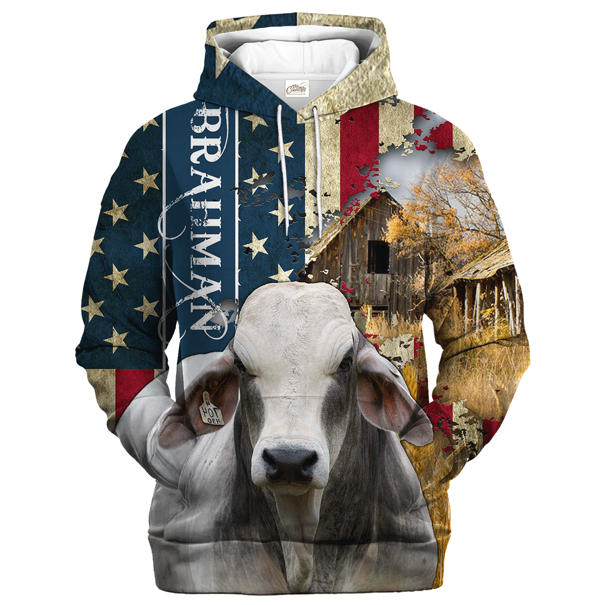 American Brahman Farm With America Flag Hoodie